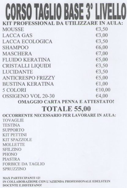 CORSO GRATIS TAGLIO BASE 3° LIVELLO